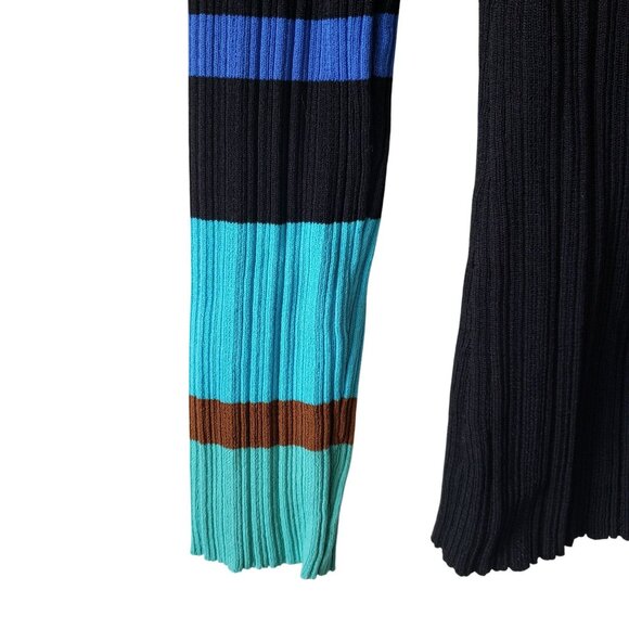 Wales Bonner Striped Ribbed Knit Black Multi V Neck Cardigan Preppy Quiet Luxury - Picture 8 of 14